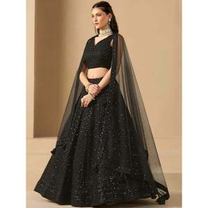 Lehenga Choli de Georgette Negro para Fiesta con un Cautivador Trabajo de Bordado - Product Image 4