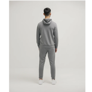 Survêtement gris à capuche pour homme, couleur unie, coupe décontractée, 100 % coton, coupe régulière avec poches latérales, taille élastique - Product Image 3