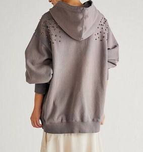 Men's & Women's Studded Shoulder Acid-Wash Pullover Hoodie 2026 Charcoal Grey Olive <b>Green</b> Oversized Streetwear <b>Sparkle</b> <b>Top</b> - Product Image 3