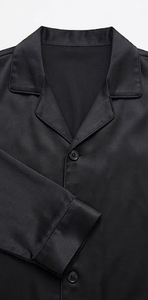 Chemise de nuit en satin de soie respirante pour homme, boutonnée, col rabattu, manches longues, style hip-hop, vêtements de nuit d'été - Product Image 4