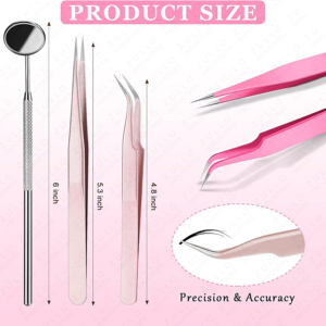 9 Piece Stainless Steel Eyelash Tweezers Set Straight Curved & Pointed Tips with Mirror Volume Lash <b>Tools</b> for Precision - Product Image 2