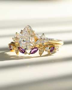 2.02CT Pear Cut Diamond Romantic Floral <b>Ring</b> For Women's Lab Grown 14K Solid Gold Wedding <b>Proposal</b> Gift For Her - Product Image 2