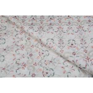 Tela de Satén Semiseda Bordada con Motivos Florales en Color Blanco Hueso con Lentejuelas Doradas Multicolor, 58 Pulgadas de Ancho - Product Image 2
