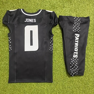 Conjunto de Uniforme de Fútbol Americano Negro con Vela Azul, Ropa Deportiva Juvenil, Manga Corta, Cuello en V, 100% Poliéster, Logotipo Personalizado Patriots - Product Image 2