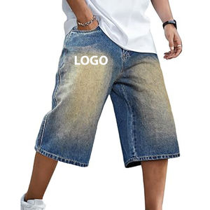 Shorts de Mezclilla para Hombre, Estilo Casual, Cintura Elástica, Secado Rápido, con Logotipo Personalizado, Lavado Oscuro, Corte Recto y Holgado, para Verano - Product Image 5