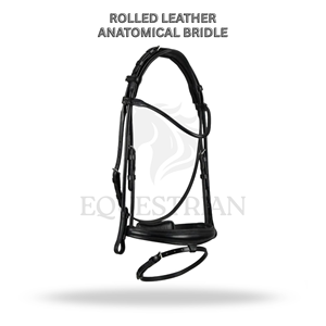 <b>ROLLED</b> <b>LEATHER</b> ANATOMICAL BRIDLE FULL SIZE ENGLISH RIDING BRIDLE FOR HORSE COMFORT - Product Image 2