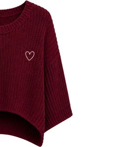 Pull court tricoté ample bordeaux pour femme, à manches courtes, léger et respirant, idéal pour l'été, style décontracté et tendance - Product Image 3