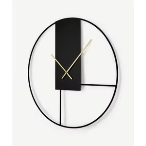 Minimalist Round Metal Wall <b>Clock</b> Analog Quartz Silent Design <b>Black</b> Color Abstract Geometric Pattern Living Room Decoration - Product Image 1