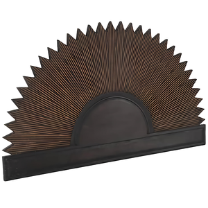 Cabecero de Cama King Size Cal, Pintado a Mano, con Tallado en Madera de Ingeniería, Diseño de Medio Sol Marrón, Decoración de Cama Tallada a Mano - Product Image 1