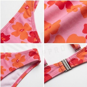 Ensemble de bikini imprimé floral pour femme, décolleté plongeant torsadé sur le devant, en Spandex et Polyester, maillot de bain deux pièces, coupe classique, bas string - Product Image 4