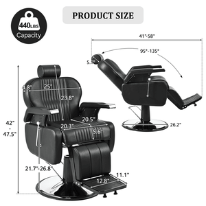 Poltrona da Barbiere Idraulica Reclinabile Multiuso Resistente, Girevole a 360 Gradi, Sedia da Salone di Bellezza con Funzione Reclinabile in PU - Product Image 2