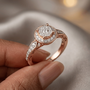 แหวนแต่งงานเพชรแท้ทรงกลม 0.60 กะรัต ประดับเพชรรอบวง สำหรับผู้หญิง ทองคำขาว 14K |   แหวนของขวัญเครื่องประดับวันครบรอบการหมั้นสำหรับเจ้าสาวที่สง่างาม - Product Image 4