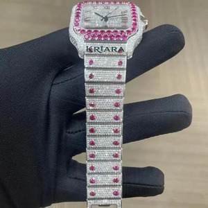 Reloj de Cuarzo Cuadrado de Lujo para Mujer, de Primera Calidad, con Esfera de Diamantes, Bisel de Rubí Rosa, Números Romanos y Correa de Acero Inoxidable - Product Image 4