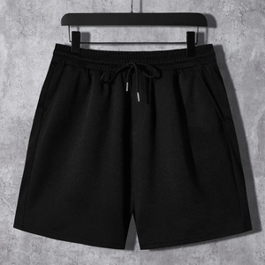 Men's Summer Casual 2-Piece <b>Set</b> Crew Neck T-Shirt Black Shorts Solid Color <b>Knitted</b> Breathable Cotton Workout Wear - Product Image 3