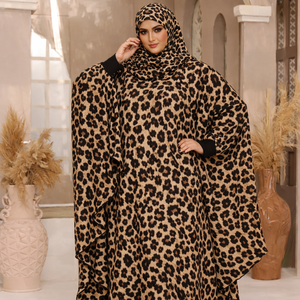 Custom Women's Jersey Leopard Print Abaya | OEM Long Sleeve Cheetah Print Modest A-Line with Natural Waistline for Bulk Orders - Product Image 1