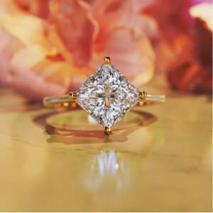 Anillo de Compromiso de Plata de Ley 925 con Corte Princesa y Moissanita, Anillo de Piedras Preciosas de Lujo Chapado en Oro para Aniversario de Bodas - Product Image 5