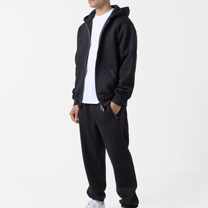 Conjunto deportivo unisex de dos piezas con sudadera con capucha y cremallera de algodón grueso de 445 g/m² y pantalones de chándal de felpa francesa con logotipo personalizado - Product Image 1