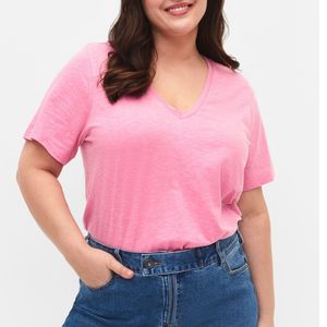 Camiseta al por mayor personalizada para mujer, talla grande, cuello en V, modal, 100% algodón, informal, holgada, suministro OEM ODM - Product Image 3