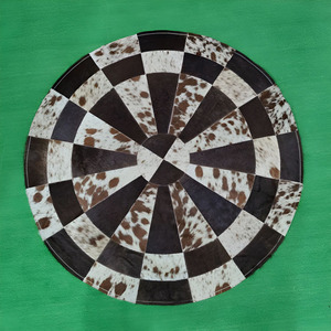 Classic Handcrafted Round Patchwork Hide Floor Carpet Geometric <b>Leather</b> Accent Rug for Living Room and Home Interior Styling - Product Image 1
