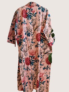 Bata Larga Estampada Floral para Mujer, Manga Tres Cuartos, Cuello en V, Suave, Informal, para Primavera, 100% Algodón Tejido - Product Image 5