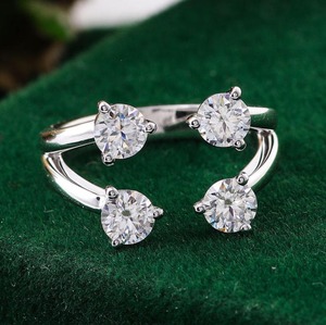 Round Cut Diamond <b>Open</b> Bypass <b>Ring</b> Four Stone Design Adjustable Wrap Style <b>Ring</b> in 14K White Gold Diamond <b>Ring</b> for Women's - Product Image 4