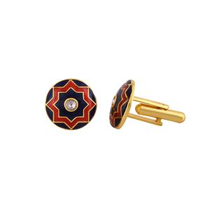Luxury Gold Plated <b>Navy</b> Red Enamel Round Cufflinks for Men Star Pattern Formal Shirt <b>Accessories</b> Wedding Business Gift Cuff Link - Product Image 3
