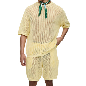 Ensemble décontracté homme été automne 2026 en molleton tricoté à séchage rapide, taille élastique, épaules tombantes, coupe oversize, avec logo personnalisé, en fibre de bambou, délavé à l'acide - Product Image 4