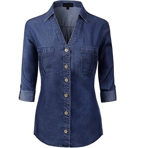 Camisas de Mezclilla para Hombre 100% Algodón, Venta al Por Mayor, Nuevo Diseño, Logotipo Personalizado, Manga Larga, Tallas Grandes, con Bolsillos, Transpirables - Product Image 4