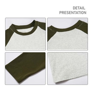 Men's <b>Raglan</b> Sleeve Long Sleeve T-Shirt Gray Olive Green Contrast O-Neck Regular Fit Casual Jersey Cotton Blank <b>Top</b> - Product Image 3