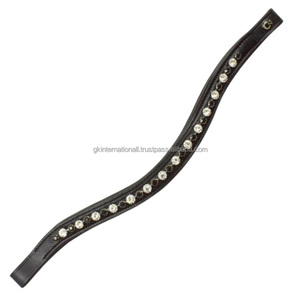 Bandeau de tête pour cheval en cuir fait main avec logo personnalisé, rembourrage doux en cuir de vache et cristaux décoratifs, strass et chaîne métallique - Product Image 4