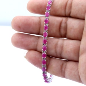 Natural Ruby Gemstone & Real Diamond Tennis <b>Bracelet</b> Solid 925 Sterling Silver Handmade Jewelry for Women Gift Party Occasions - Product Image 5