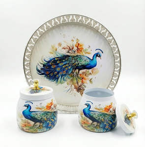 Ensemble de plateaux pichwai en argent allemand avec pot pour cadeaux de fête - Product Image 1