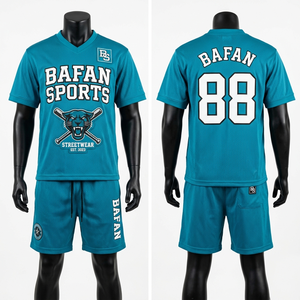 Mens Mesh Jersey Short <b>Set</b> Premium 180 GSM Breathable Fabric Teal Blue Minimal Panel Custom Logo short <b>set</b> for men's - Product Image 6