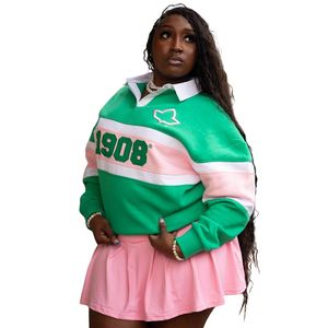 Pull à manches longues pour femme AKA Rugby 1908 Vert Ivy Rose Blanc Rayé Vêtement de sport décontracté de qualité supérieure - Product Image 1