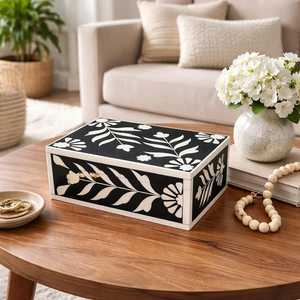 Rectangular Bone Inlay Jewelry Box Artisan Jewelry <b>Keeper</b> for <b>Ring</b> Earrings Pendants Bangles Decorative Organizer Home Accessory - Product Image 2