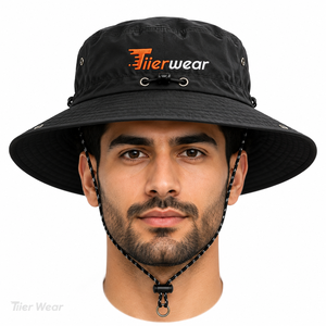 Haute qualité en plein air Protection solaire pêche pêcheur chapeau Logo personnalisé unisexe plaine seau chapeau avec ficelle hommes femmes - Product Image 1