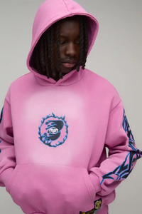 Unisex <b>Pink</b> Cotton Tracksuit Hooded Full Sleeve Solid Color Casual Loose Fit Drawstring Waist Autumn Wear Adults - Product Image 2