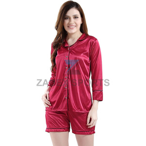 Ensemble de pyjama pour femme en polyester/coton satiné avec logo personnalisé, fermeture à cordon, doux, respirant, séchage rapide, vêtements de nuit tendance, fournisseur - Product Image 1