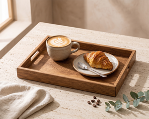 Plateau de service et de rangement moderne en acacia avec poignées, finition polie, pour bureau, restaurant, hôtel, maison - Product Image 5