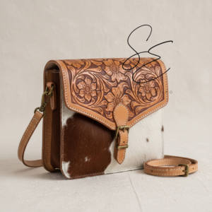 Sac bandoulière en cuir véritable de vachette, motif floral, sac à main vintage avec fermeture à boucle pour femme - Product Image 1