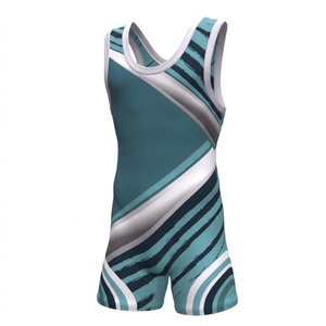 Combinaison de lutte unisexe violette ajustée en Spandex et Nylon extensible avec logo imprimé par transfert thermique sur le devant, vêtement de sport de combat - Product Image 5