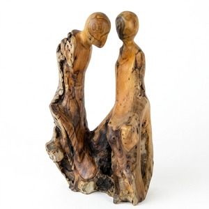 Siluet Double Stand Handcrafted <b>Wooden</b> Couple Sculpture <b>Rustic</b> Romantic Tabletop Decorative Artwork Home Decor Display Accent - Product Image 1