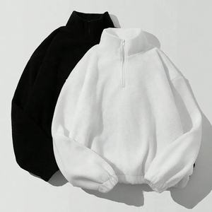 Sweat-shirt polaire unisexe surdimensionné à demi-zip, couleur unie, col montant, manches classiques, décontracté, pour l'hiver - Product Image 1
