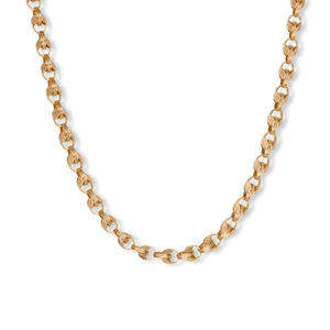 Collar de Cadena con Eslabones de Tulipán Ornamentados en Oro Amarillo Sólido, Joyería de Lujo Vintage - Product Image 1