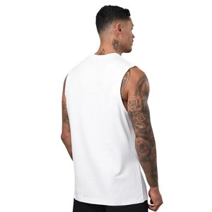 Mens White Sleeveless Jersey Tank Top Athletic Gym Workout Shirt Fitness Training Sportswear Apparel - Product Image 2