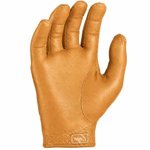 Gant de golf en cuir véritable, pour main droite et gauche, à doigts entiers, à enfiler, unisexe, couleur beige, avec patch logo, camel, marron. - Product Image 4