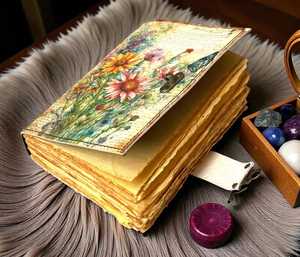 Libro de Sombras de Cuero Hecho a Mano, Recargable, Diario de Hechizos de Brujería, Estilo Vintage Wiccano Pagano Gótico Floral - Product Image 5