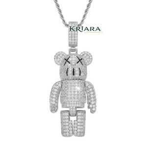 Pendentif Ours Cartoon en Argent 925 Plaqué Rhodium avec Moissanite Ronde Taille Brillant, Style Hip-Hop Unisexe pour Usage Quotidien - Product Image 1