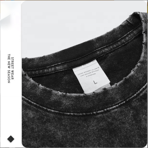 Camiseta de hombre 2022 de estilo urbano personalizado, lavado a la piedra, negra, vintage, oversize, de tejido de elastano/poliéster, con estampado en relieve - Product Image 2