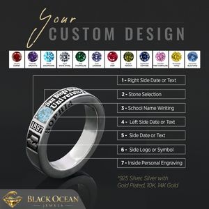 แหวนโรงเรียน BOJ 034 แหวนเงินประดับเพชรแบบสั่งทำพิเศษสำหรับรับปริญญา แหวนมหาวิทยาลัยสำหรับทุกเพศ ของขวัญสำหรับงานปาร์ตี้ในโอกาสต่างๆ ราคาประหยัด - Product Image 4